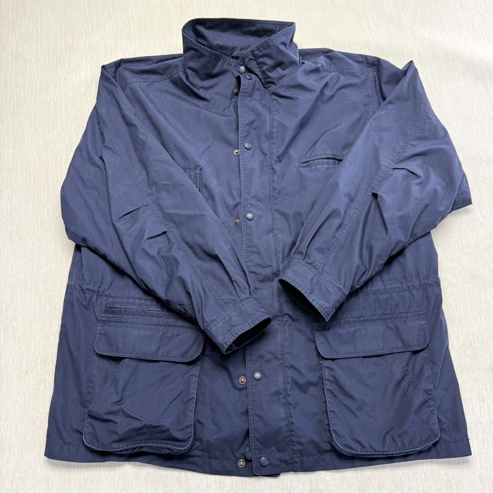 Vintage Eddie Bauer Mountain Parka Jacket Mens 2XL Navy Blue Plaid Lined Outdoor